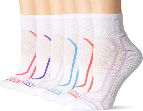 Fruit of the Loom womens Coolzone Active Lightweight Cotton Casual Sock, White/Pink, White/Purple, White/Grey, White/Blue, White/Pink, White/Lavender, 4 10 US